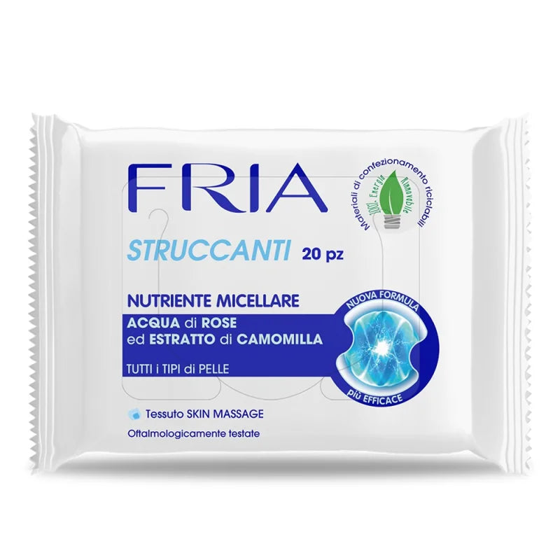 🌹 Fria Salviette Struccanti Nutriente Micellare – Acqua di Rose & Camomilla (20 pz)