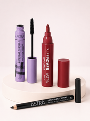 Kit Make-Up Astra Occhi e Labbra 3 Pezzi – Sleepover Lip Marker 04, Mascara #InstaLength e Matita Deep Black Smoky