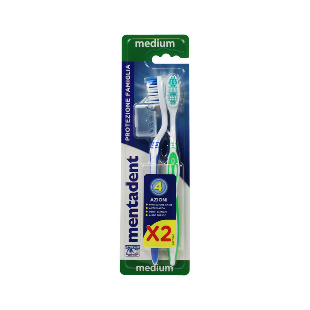 🦷 MENTADENT SPAZZOLINO PROTEZIONE FAMIGLIA – 2 PEZZI (MEDIUM) 🦷