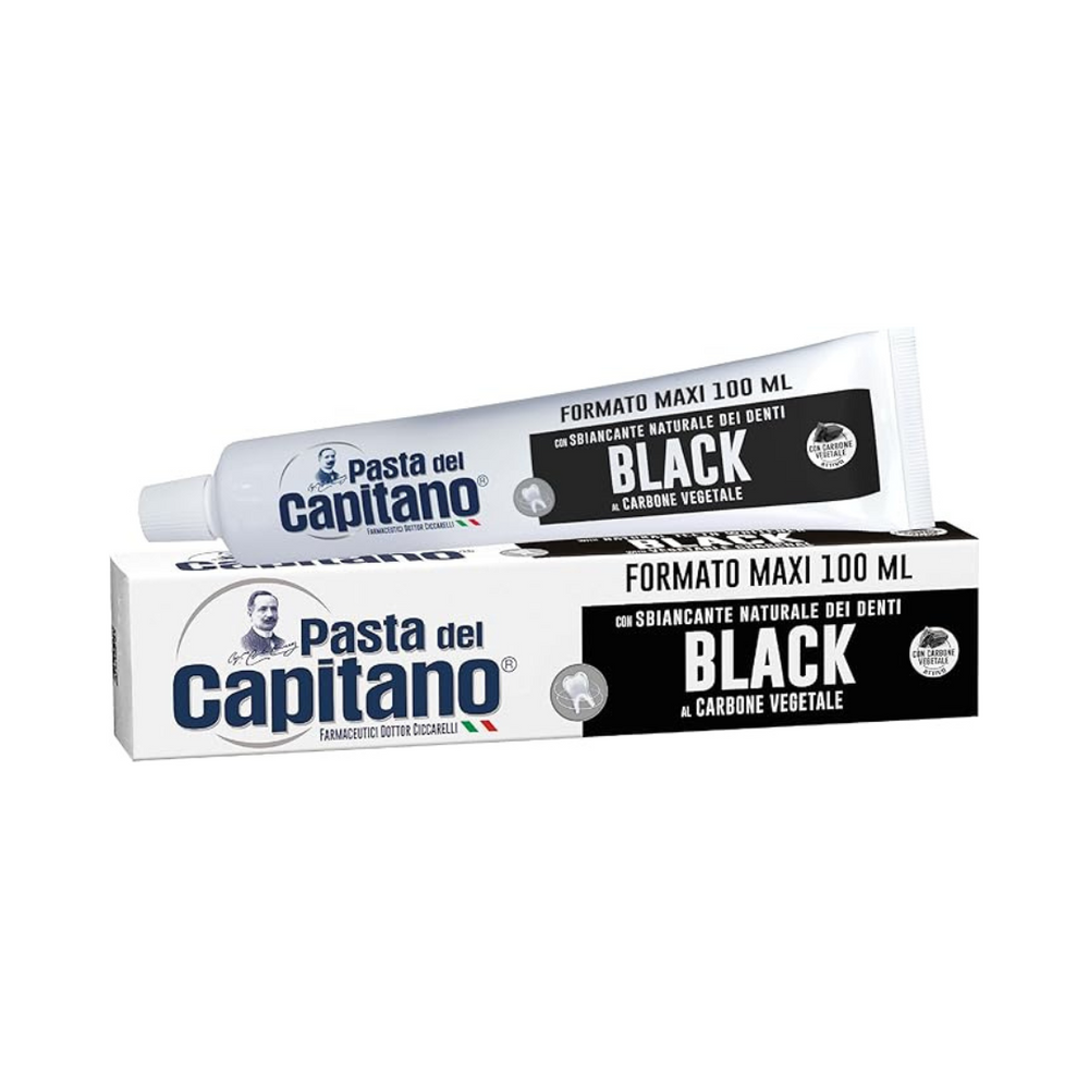 🖤 PASTA DEL CAPITANO DENTIFRICIO BLACK AL CARBONE VEGETALE – FORMATO MAXI 100 ML 🖤
